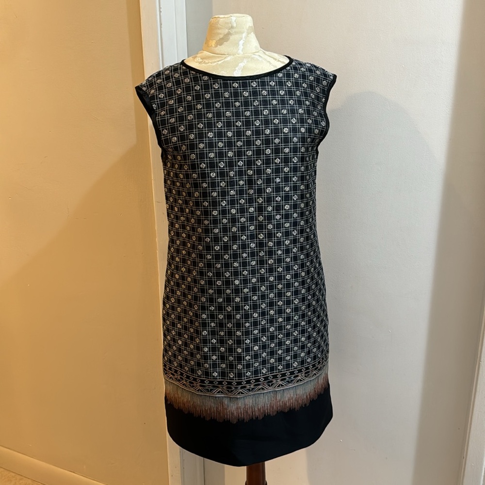 Alberta Ferretti Jacquard Black Sleeveless Lined Pockets Zip Up Shift Dress 4